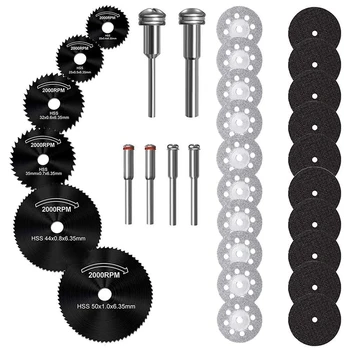26Pcs Cutting Wheel Set for Rotary HSS Circular Saw Blades Diamond Cutting Wheels Resin Cutting Discs with 6 Mandrels
26Pcs Cutting Wheel Set for Rotary HSS Circular Saw Blades Diamond Cutting Wheels Resin Cutting Discs with 6 Mandrels