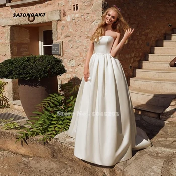 SATONOAKI Simple A-line Wedding Dress white/Ivory Satin Sleeveless Bridal Dress Princess Wedding Gowns Vestidos De Novia 2019
SATONOAKI Simple A-line Wedding Dress white/Ivory Satin Sleeveless Bridal Dress Princess Wedding Gowns Vestidos De Novia 2019