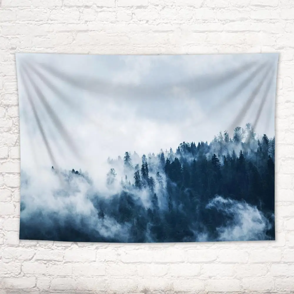 Fir Tree forest Foggy Natural Scenery Tapestry Wall Hanging Modern Curtain Art Carpet Blanket Bedspread | Дом и сад