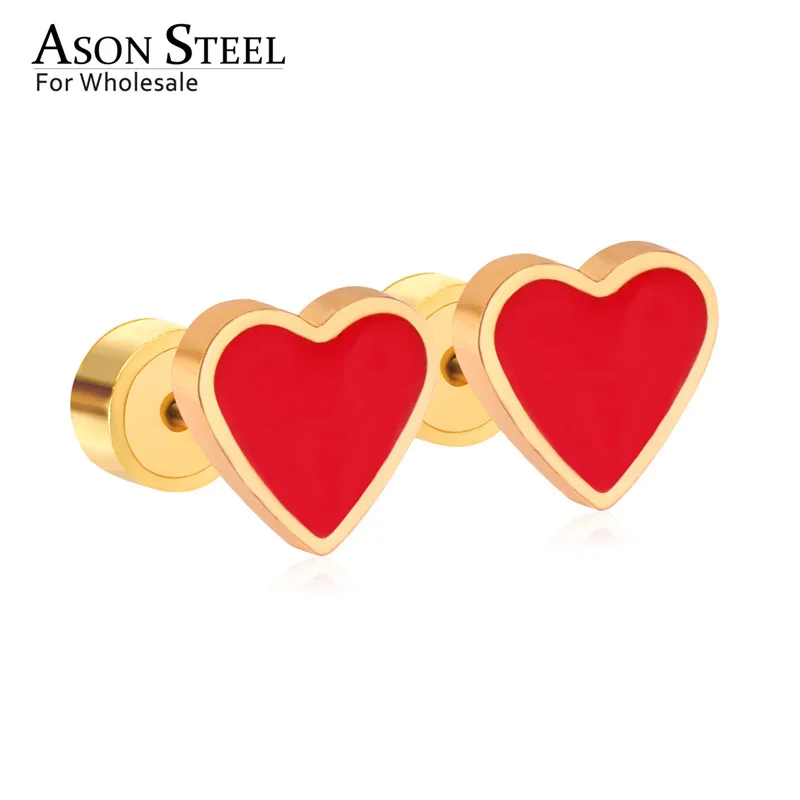 Женские/детские серьги гвоздики ASONSTEEL красные/розовые из нержавеющей стали