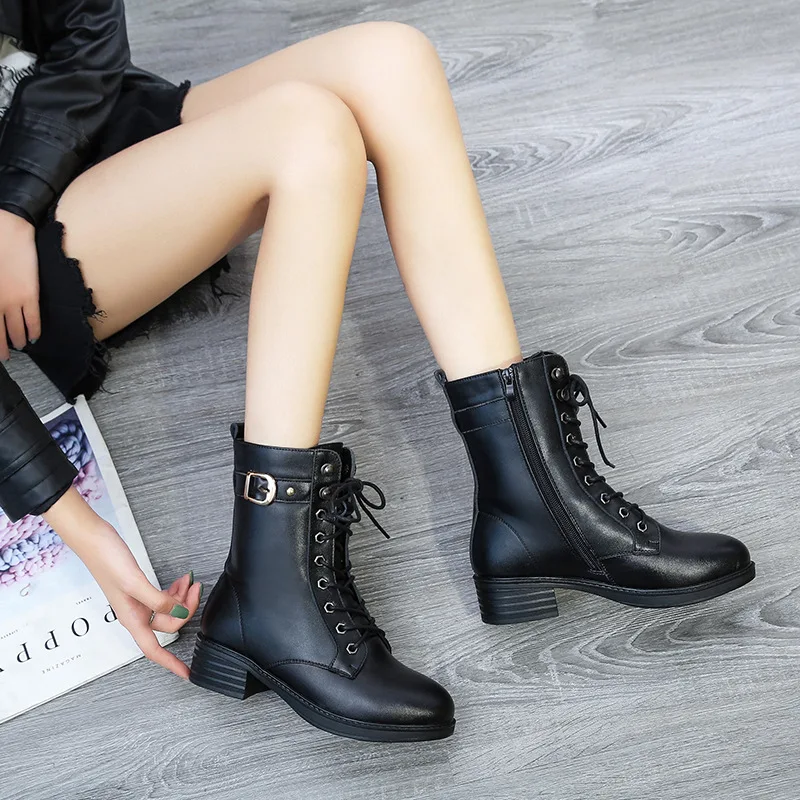 2019 New Style Spring And Autumn Quarter Winter Chunky-Heel Middle Boots England Leather Boots plus Velvet Short Boots Martin Bo
2019 New Style Spring And Autumn Quarter Winter Chunky-Heel Middle Boots England Leather Boots plus Velvet Short Boots Martin Bo