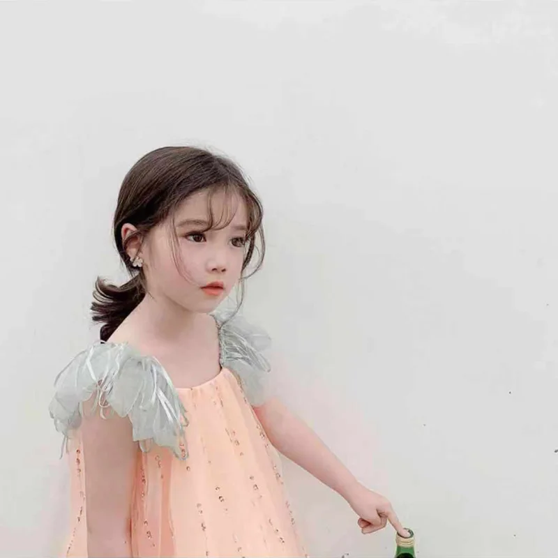 Весна 2020 новое платье принцессы из сетчатой пряжи с бусинами для маленьких