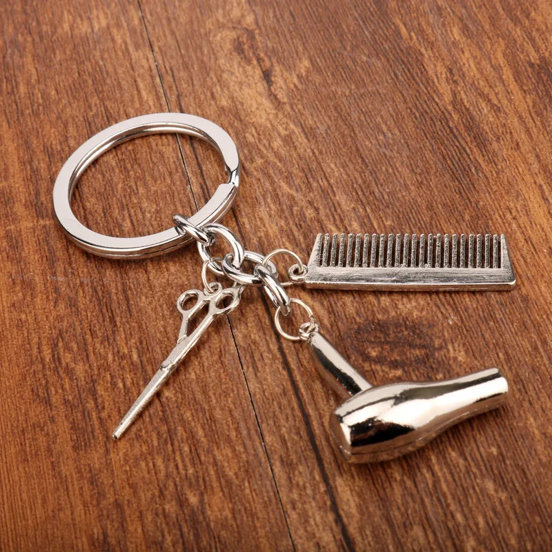 

Stylist Hair Dryer/Scissor/Comb Dangle Pendant Keychain Silver Hair Dresser Cosmetologist Key Ring Jewelry Gift