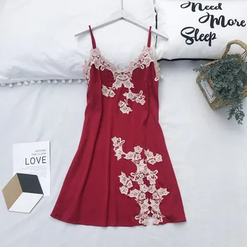 Spaghetti Strap Nightdress Lady Lace Nightwear Sleepwear Sexy Satin Intimate Lingerie Nightgown Lace Sleepdress Home Clothes 
Spaghetti Strap Nightdress Lady Lace Nightwear Sleepwear Sexy Satin Intimate Lingerie Nightgown Lace Sleepdress Home Clothes