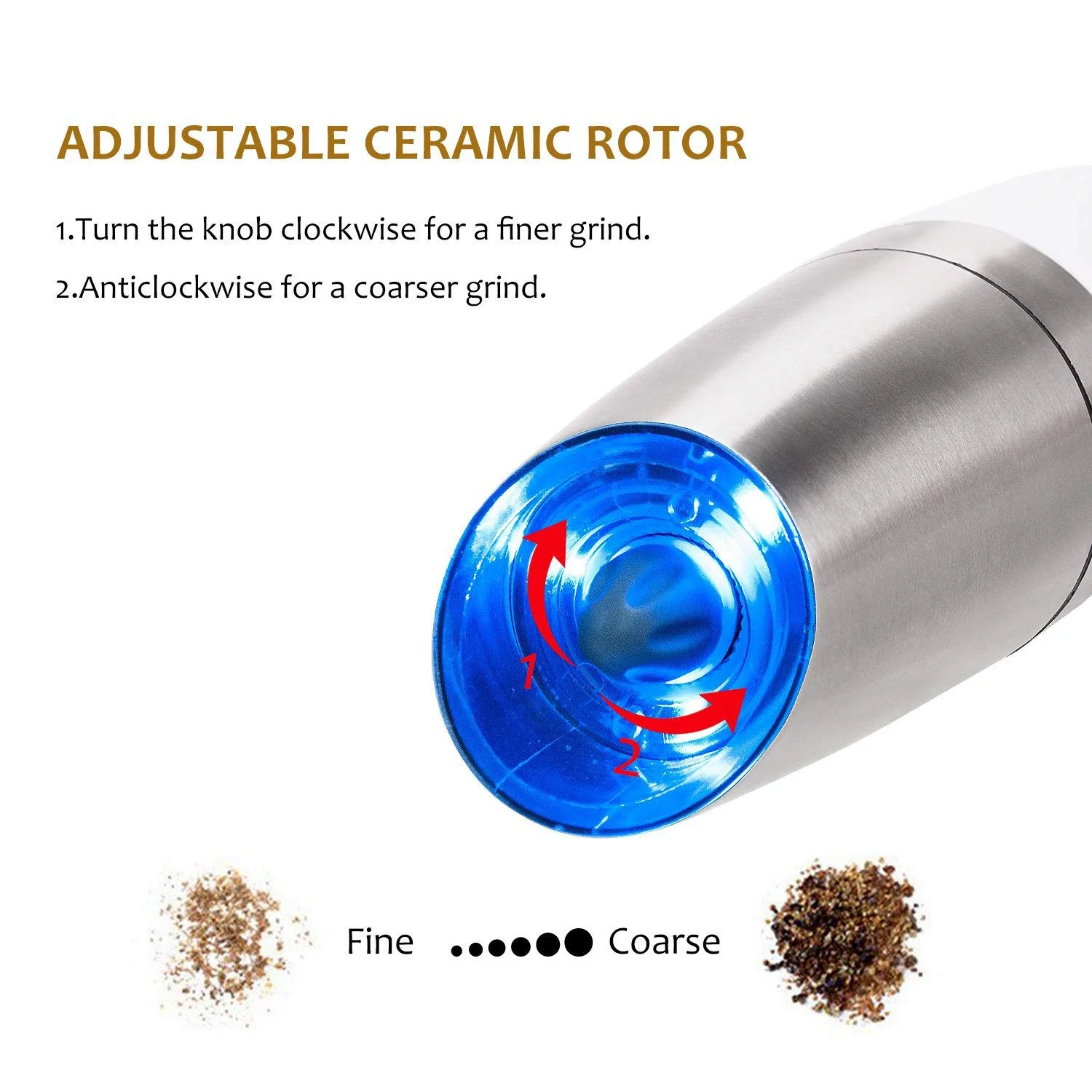 Gravity Electric Salt And Pepper Grinders Set - Battery Operated, Stainless Steel Automatic Pepper Mills With Blue Le
Gravity Electric Salt And Pepper Grinders Set - Battery Operated, Stainless Steel Automatic Pepper Mills With Blue Le