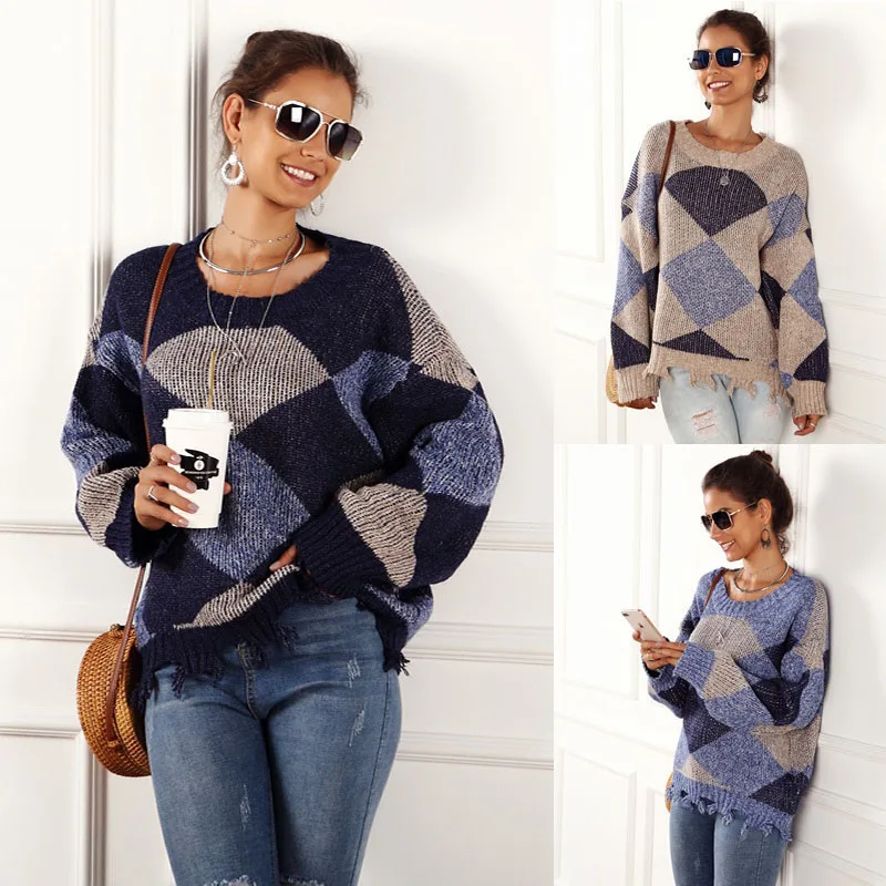 2019 Women Winter Warm Pullover Sweaters Geometric Pattern Loose Fit Long Sleeve Sweaters Knitted Tops Jumper
2019 Women Winter Warm Pullover Sweaters Geometric Pattern Loose Fit Long Sleeve Sweaters Knitted Tops Jumper