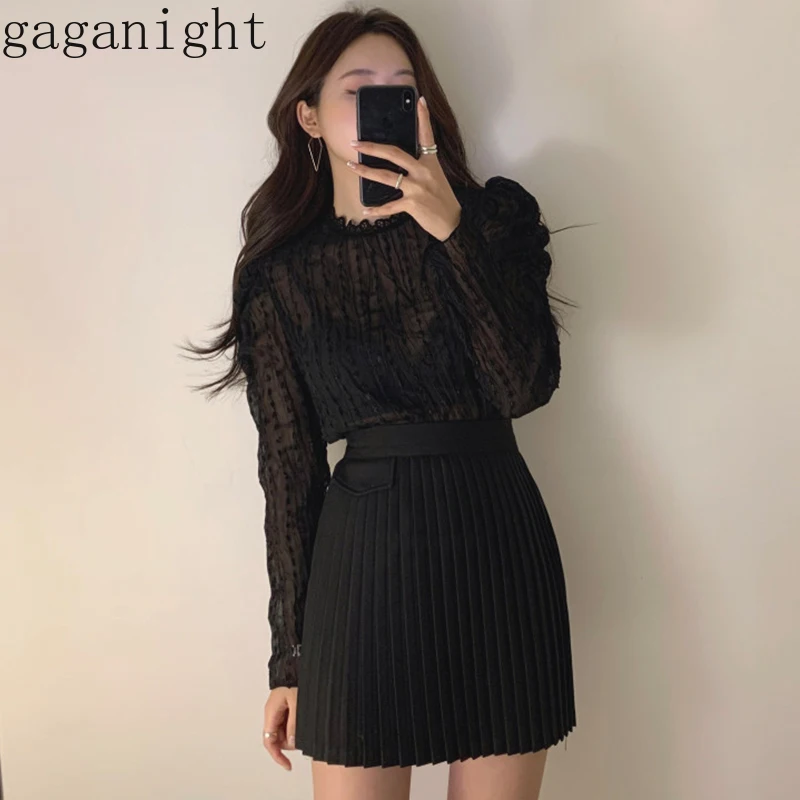 Gaganight Elegant Women Two Pieces Set Lace Transparent Chiffon Blouse High Waist A Line Mini Pleated Skirt Office Lady Outfit
Gaganight Elegant Women Two Pieces Set Lace Transparent Chiffon Blouse High Waist A Line Mini Pleated Skirt Office Lady Outfit