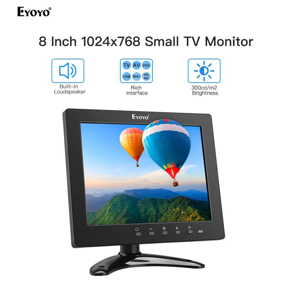 Eyoyo EM08W 8" HDMI IPS LCD Screen Computer TV Monitor 1024x768 With VGA USB AV Speakers For DVD PC CCTV Security Camera |
