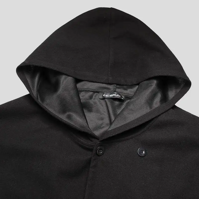 INCERUN 2021 Fashion Men Cloak Coats Solid Punk Capes Hooded Double Breasted Trench Winter Loose Streetwear Men Poncho Outerwear INCERUN 2021 Fashion Men Cloak Coats Solid Punk Capes Hooded Double Breasted Trench Winter Loose Streetwear Men Poncho Outerwear
