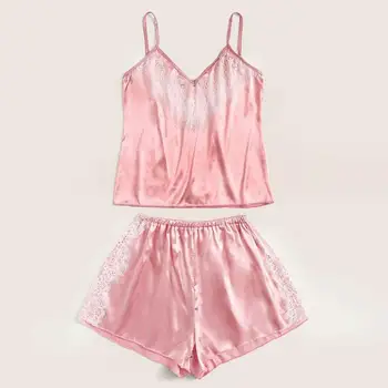 Pajamas Women Sexy Lingerie Backless V-Neck Lace Satin Silk Pink Toppies Shorts Women's Pajama Set Pijama Mujer Dropshipping # 
Pajamas Women Sexy Lingerie Backless V-Neck Lace Satin Silk Pink Toppies Shorts Women's Pajama Set Pijama Mujer Dropshipping #