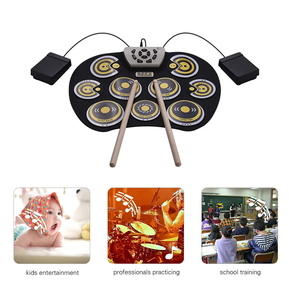 Hot New Electronic Drum Pad USB Cable Foldable Roll Up Digital Drum Set with Drumsticks Double Foot Pedals Percussion Instrument
Hot New Electronic Drum Pad USB Cable Foldable Roll Up Digital Drum Set with Drumsticks Double Foot Pedals Percussion Instrument