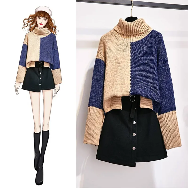 Knitted Woolen Suit 2 Piece Set Autumn Womens Hit Color Turtleneck Pullover Sweater + Irregular Woolen Mini Skirt Two Piece Set
Knitted Woolen Suit 2 Piece Set Autumn Womens Hit Color Turtleneck Pullover Sweater + Irregular Woolen Mini Skirt Two Piece Set