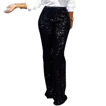 Women Long Wide Leg Sequins Pants Woman Glitter Silver Black High Waist Trousers for Female Party Dance Flared Legs Pants 2020 
Women Long Wide Leg Sequins Pants Woman Glitter Silver Black High Waist Trousers for Female Party Dance Flared Legs Pants 2020