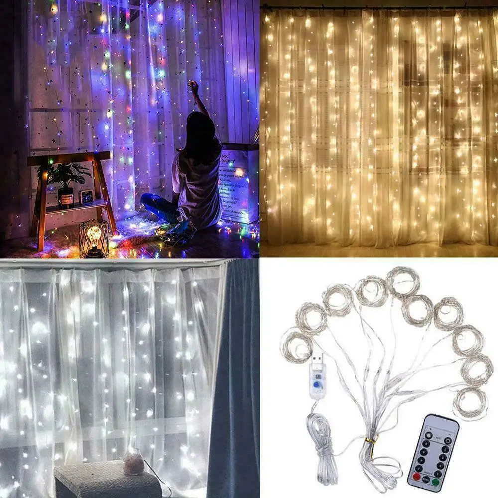 3m LED Curtain Lamp Warm White Multi-color String Lights Remote Control USB fairy light garland Bedroom Home decoration lighting
3m LED Curtain Lamp Warm White Multi-color String Lights Remote Control USB fairy light garland Bedroom Home decoration lighting
