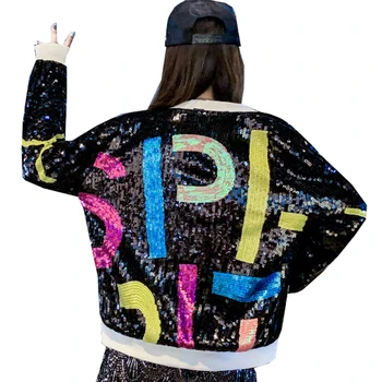 QING MO Black Silver Women Full Sequin Jacket 2020 Spring Women Letter Printed Jacket Female Embroidery Coat ZQY2724 
QING MO Black Silver Women Full Sequin Jacket 2020 Spring Women Letter Printed Jacket Female Embroidery Coat ZQY2724