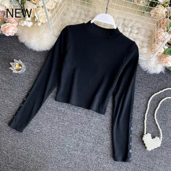 Women's Springautumn Long-sleeved Korean Short Round Neck Top with Short Waist and New Slim Slimmer Bottoming Female Tops LL128
Women's Springautumn Long-sleeved Korean Short Round Neck Top with Short Waist and New Slim Slimmer Bottoming Female Tops LL128