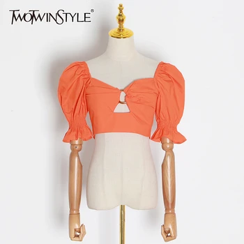 TWOTWINSTYLE Hollow Out Women's Shirts Square Collar Flare Puff Sleeve Shirt Blouse Female 2020 Summer Fashion New Clothing
TWOTWINSTYLE Hollow Out Women's Shirts Square Collar Flare Puff Sleeve Shirt Blouse Female 2020 Summer Fashion New Clothing