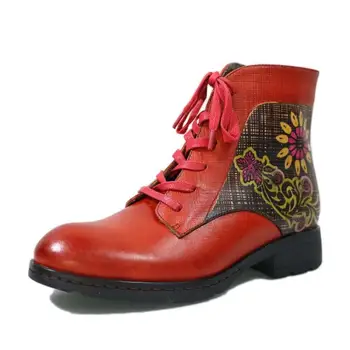 Women Boots Retro Genuine Leather Splicing 1-3CM Thick heel Lace Up Dress Short Boots Ladies Shoes printing Women Shoes 2020 
Women Boots Retro Genuine Leather Splicing 1-3CM Thick heel Lace Up Dress Short Boots Ladies Shoes printing Women Shoes 2020