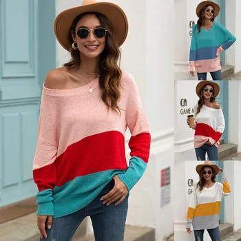 Fashion 2020 Colorful Stripe Splicing Long Sleeve Women Knitted Sweaters Slim Fit Spring Autumn Tops Pullovers Female Clothing
Fashion 2020 Colorful Stripe Splicing Long Sleeve Women Knitted Sweaters Slim Fit Spring Autumn Tops Pullovers Female Clothing