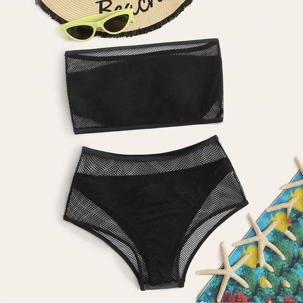 2020 Summer Sexy Black Mesh See Through Bikini Bandeau Swimsuit Women 2 Pieces Bikini High Waist Push Up Bathing Suit For Women
2020 Summer Sexy Black Mesh See Through Bikini Bandeau Swimsuit Women 2 Pieces Bikini High Waist Push Up Bathing Suit For Women