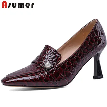 ASUMER 2020 women pumps pearl square toe spring summer single shoes thin high heels Stone pattern dress party shoes woman 
ASUMER 2020 women pumps pearl square toe spring summer single shoes thin high heels Stone pattern dress party shoes woman