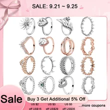 MYBEBOA à la mode 925 bague en argent Sterling Daisy fleur étincelant coeur diadème couronne anneaux pour les femmes fiançailles anniversaire bijoux(China)