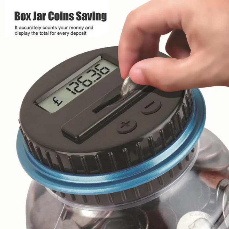 Electronic Piggy Bank Counter Coin 1.8L Digital LCD Counting Coin Money Saving Box Jar Coins Storage Box For USD EURO Money Gift