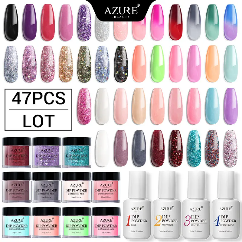 Azure Beauty 47Pcs/Lot Holographic Glitter Dipping Powder Nail Art Dust Kits Base Top Gel Activator Nail Brush Without Led Lamp 
Azure Beauty 47Pcs/Lot Holographic Glitter Dipping Powder Nail Art Dust Kits Base Top Gel Activator Nail Brush Without Led Lamp