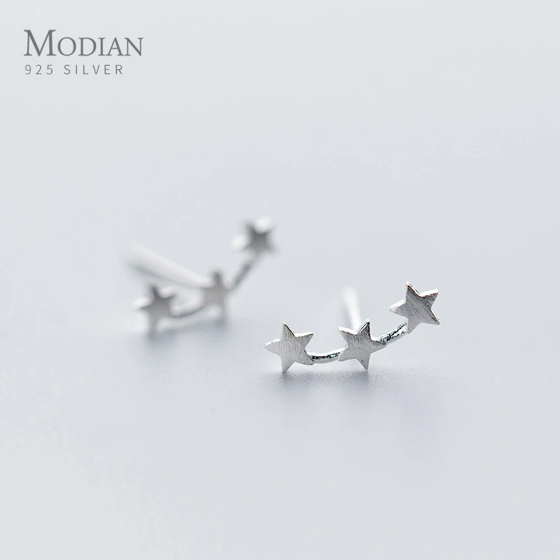 Modian 925 стерлингового серебра матовый звезд милые серьги со шпилькой для женщин