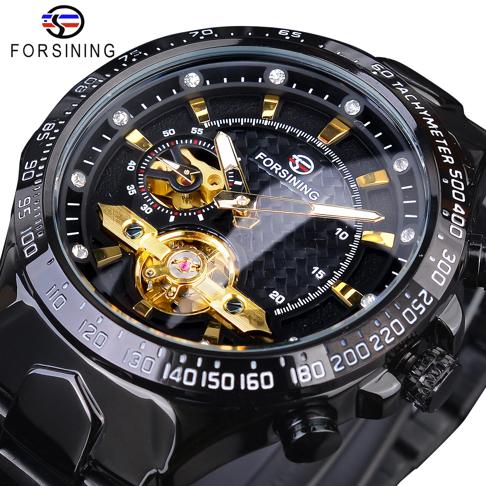 Forsining Golden Tourbillion Design 2021 Diamond Luxury Mens Automatic Watches Top Brand Mechanical Clock Relogio | Наручные часы