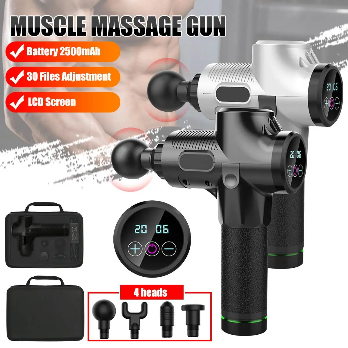 4200r/min Muscle Massager Electric Therapy Body LED Muscle Massage Guns 30 Files Body Relaxing Relief Massage Machine 4 Heads
4200r/min Muscle Massager Electric Therapy Body LED Muscle Massage Guns 30 Files Body Relaxing Relief Massage Machine 4 Heads
