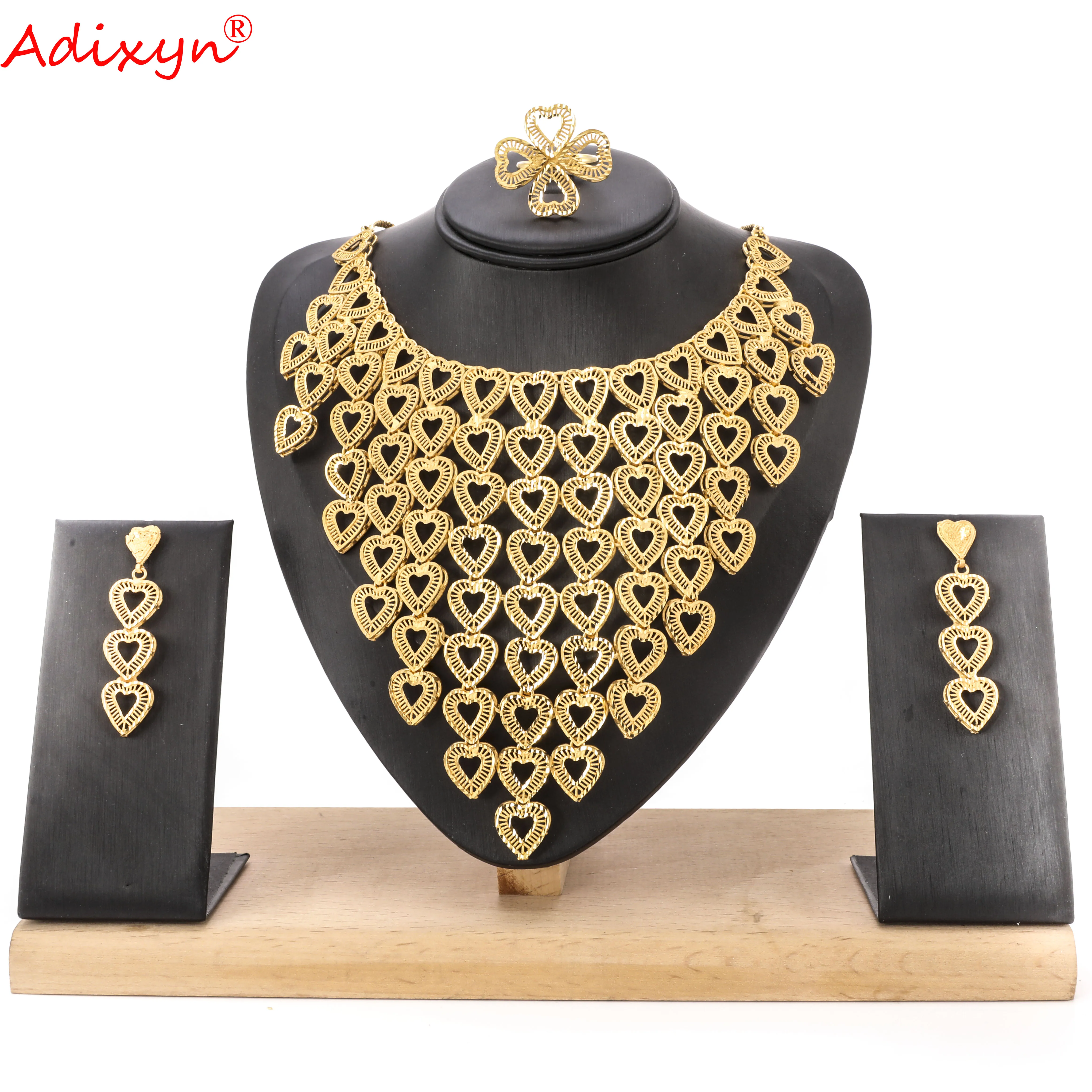 Adixyn Heart Shape Necklace Earrings Ring For Women 24K Gold Color Jewelry set Africa India Bridal Wedding Gifts 
Adixyn Heart Shape Necklace Earrings Ring For Women 24K Gold Color Jewelry set Africa India Bridal Wedding Gifts
