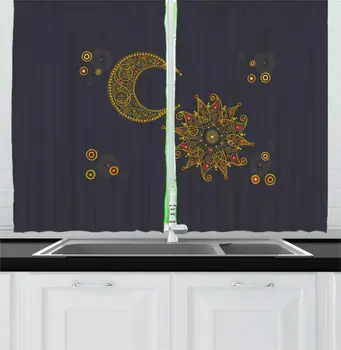 Oriental Kitchen Curtains Sun and Moon Motifs Eastern Elements Curly Paisley Inspired Design Window Curtain for Kitchen Cafe
Oriental Kitchen Curtains Sun and Moon Motifs Eastern Elements Curly Paisley Inspired Design Window Curtain for Kitchen Cafe