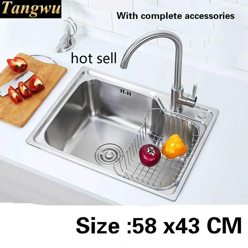 

Free shipping Food grade 304 stainless steel kitchen sink 0.7 mm ordinary single slot washing bowl hot sell 58x43 CM