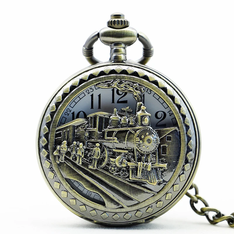 

High Quality Charming Train Carved Openable Hollow Steampunk Pocket Watch Men SteamPunk Necklace Pendant Quartz Watch