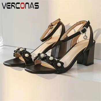 VERCONAS Fashion Women Sandals Women Pumps Genuine Leather Summer Pearl Decoration Flower Square Toe Square Heels Shoes Woman
VERCONAS Fashion Women Sandals Women Pumps Genuine Leather Summer Pearl Decoration Flower Square Toe Square Heels Shoes Woman