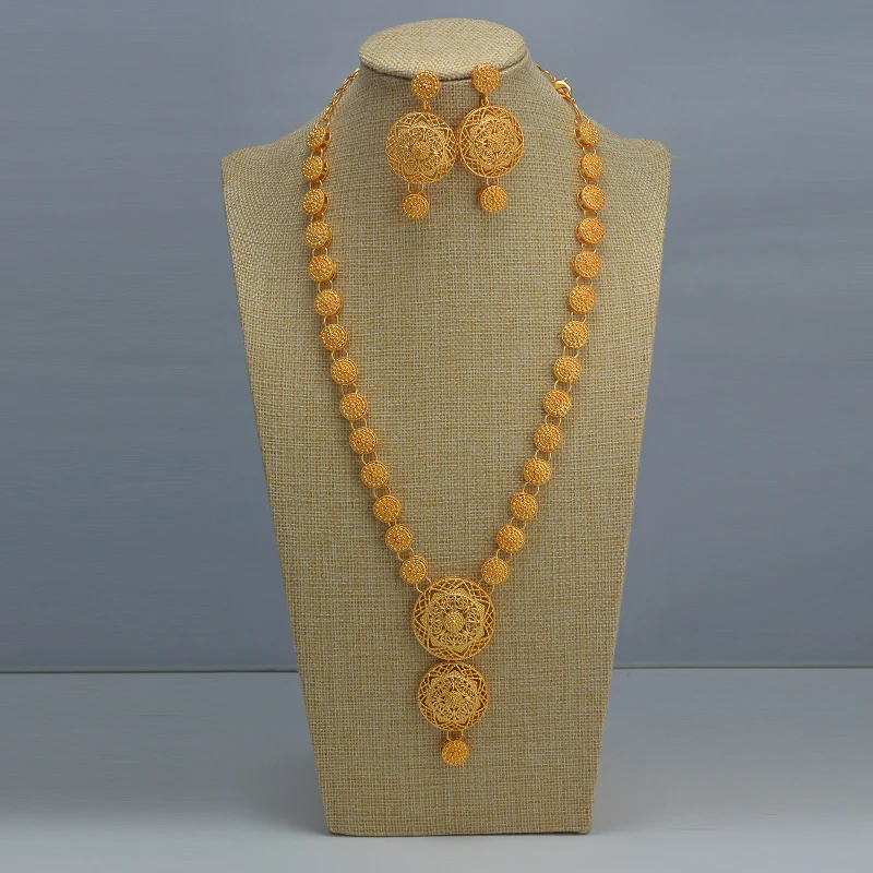 Фото Annayoyo превосходное ожерелье/серьги набор украшений для женщин золотой цвет
