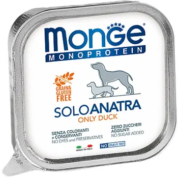 MONGE MONGE DOG MONOPROTEIN SOLO monobelkovye for adult dogs with duck pate 150g
MONGE MONGE DOG MONOPROTEIN SOLO monobelkovye for adult dogs with duck pate 150g