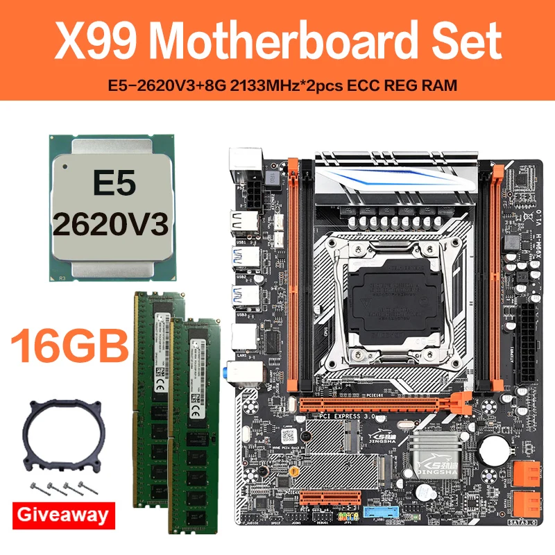 Материнская плата JINGSHA X99M-H с Xeon E5 2620V3 LGA2011-3 CPU 2 шт. * 8 ГБ = 16 Гб 2133 МГц DDR4 ECC REG de memoria M-ATX