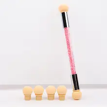 1 conjunto de glitter pó escova de arte do prego dupla-ended esponja cabeças substituíveis acrílico manicure picking caneta gradiente ferramenta(China)