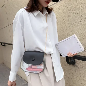 PVC Transparent Crossbody Bags Classic Texture Delicate Design Creative Women Semicircle PU Shoulder Saddle Small Handbag 
PVC Transparent Crossbody Bags Classic Texture Delicate Design Creative Women Semicircle PU Shoulder Saddle Small Handbag