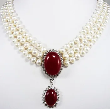 gift ! Wholesales -Jewelry Christmas Beautiful 3 rows White pearl & red jades pendant necklace
gift ! Wholesales -Jewelry Christmas Beautiful 3 rows White pearl & red jades pendant necklace