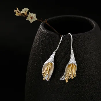 LATS Real 925 Sterling Silver Vintage Drop Earrings Gold-plated Handmade Flower Bud Dangle Earrings for Women 2020 Fine Jewelry
LATS Real 925 Sterling Silver Vintage Drop Earrings Gold-plated Handmade Flower Bud Dangle Earrings for Women 2020 Fine Jewelry