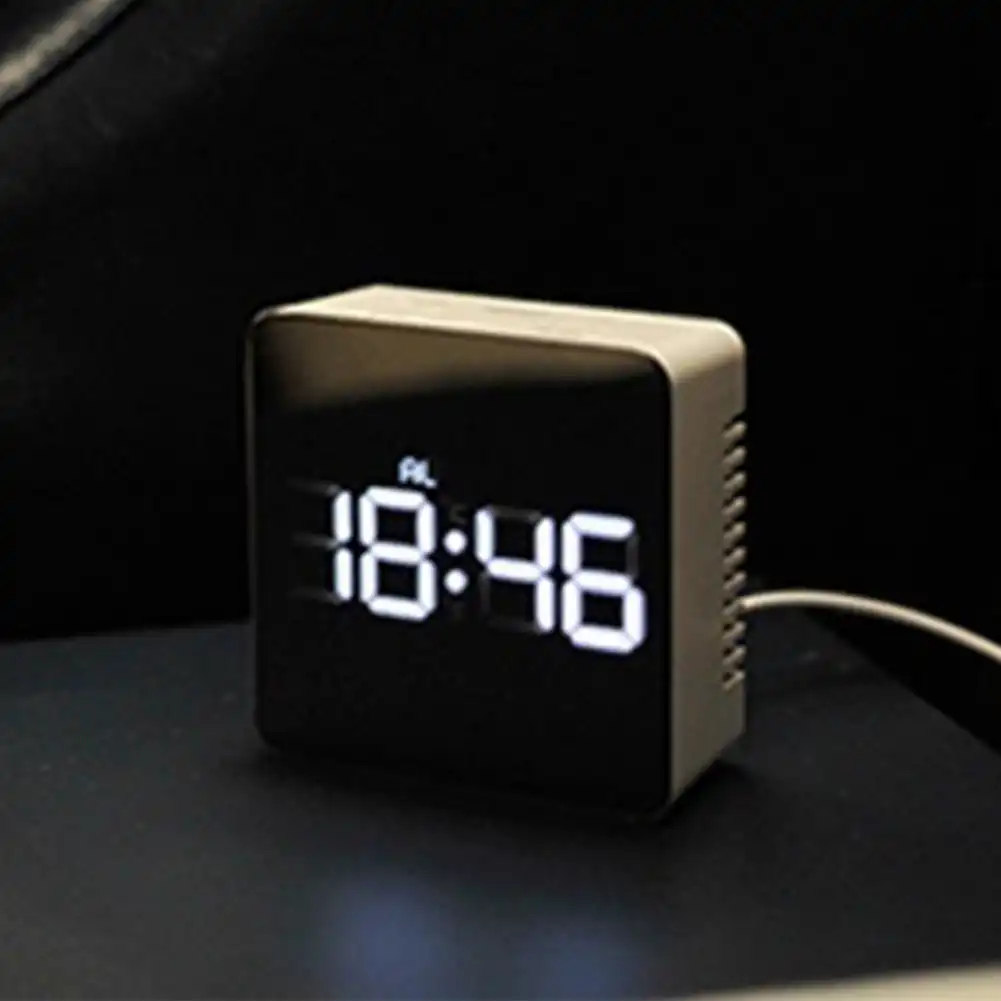 adjustable brightness bedside usb gift alarm clock mirror