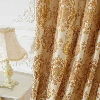 European Luxury gold thick jacquard curtains for living room bedroom yellow brown ready curtain window drapes 
European Luxury gold thick jacquard curtains for living room bedroom yellow brown ready curtain window drapes