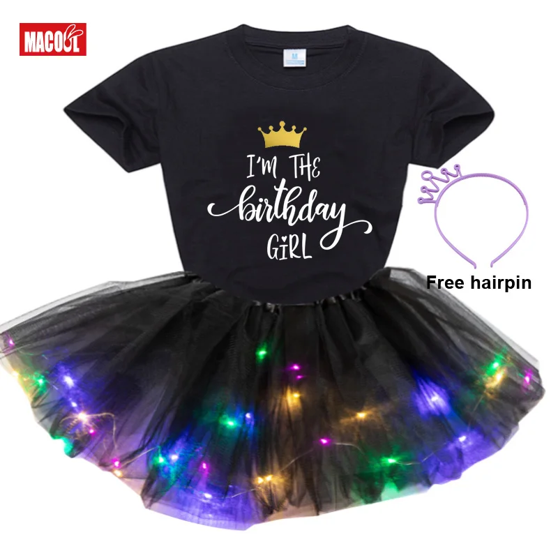 

2021 New Tutu Dress Baby Girl Clothes 2-8Yrs Colorful Mini Pettiskirt Girls Party Dance Neon LED Tutu Skirt Children Clothing