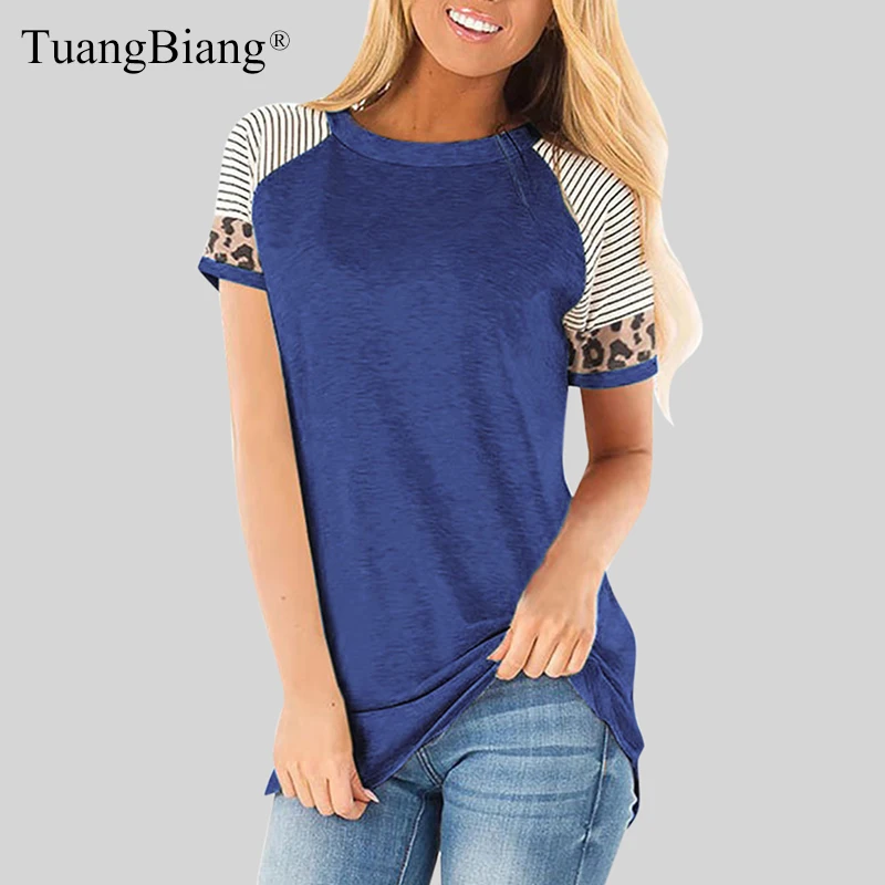 Women Summer O-Neck Short Sleeve T shirts Loose Sexy Leopard stripe splice camiseta feminina T Shirts spring Lady Plus Size Tops
Women Summer O-Neck Short Sleeve T shirts Loose Sexy Leopard stripe splice camiseta feminina T Shirts spring Lady Plus Size Tops