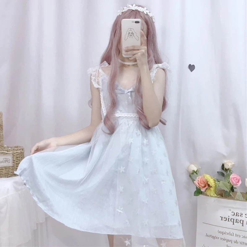 Japanese fairy Lolita dress soft sister lace bow stitching stars mesh yarn Charlotte Rita daily dress
Japanese fairy Lolita dress soft sister lace bow stitching stars mesh yarn Charlotte Rita daily dress