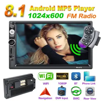 A715 7 inch HD Quad-core Android 8.1 Car Stereo GPS WIFI FM Radio Head Unit MP5 Player Bluetooth Black Android Apple Universal