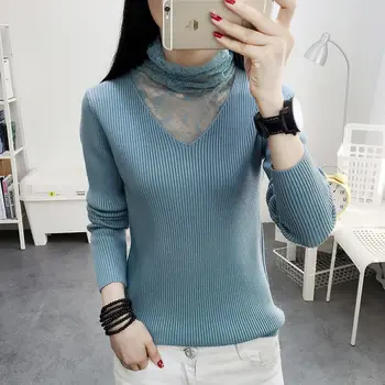 Lace-neck Sweater Knitted Base Shirt Women 2020 Autumn Winter Korean Version Pull-over Solid Color Western Style Sweater Women 
Lace-neck Sweater Knitted Base Shirt Women 2020 Autumn Winter Korean Version Pull-over Solid Color Western Style Sweater Women